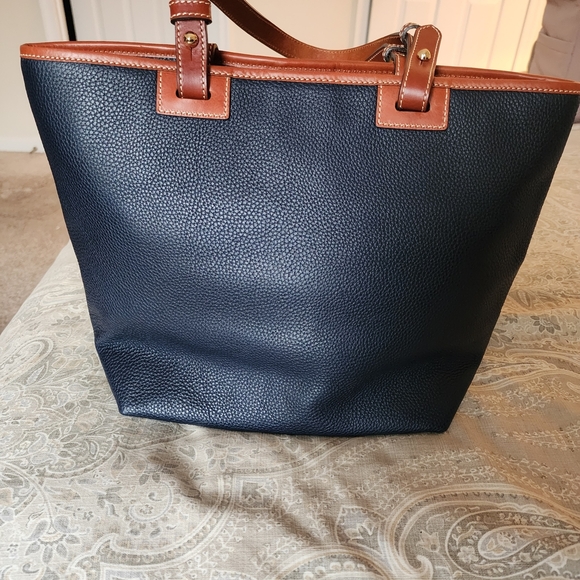Dooney & Bourke Navy Blue Leather Tote Bag - Picture 3 of 5